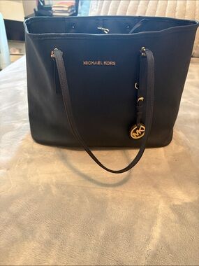 Michael Kors Navy Tote with Gold MK Charm